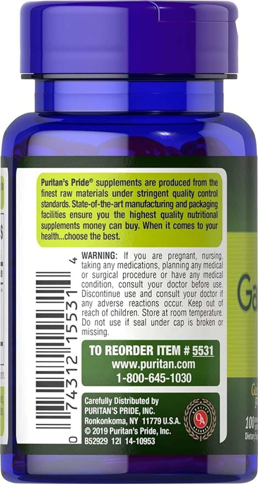 Puritan's Pride ajo 1000 mg etiqueta detalle: formato portátil para uso diario