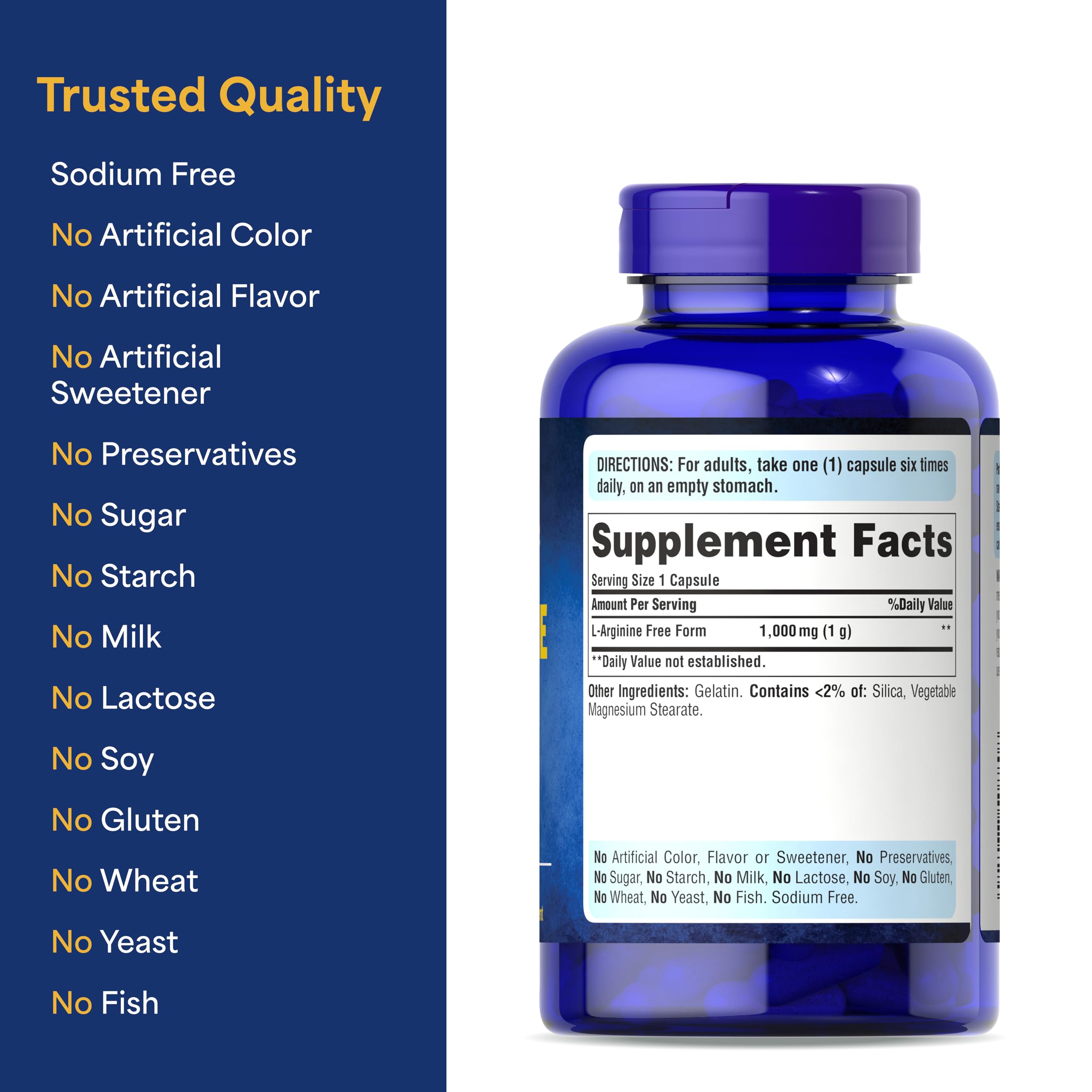 Puritan's Pride L-Arginina 1000 mg: envase de 100 cápsulas.
