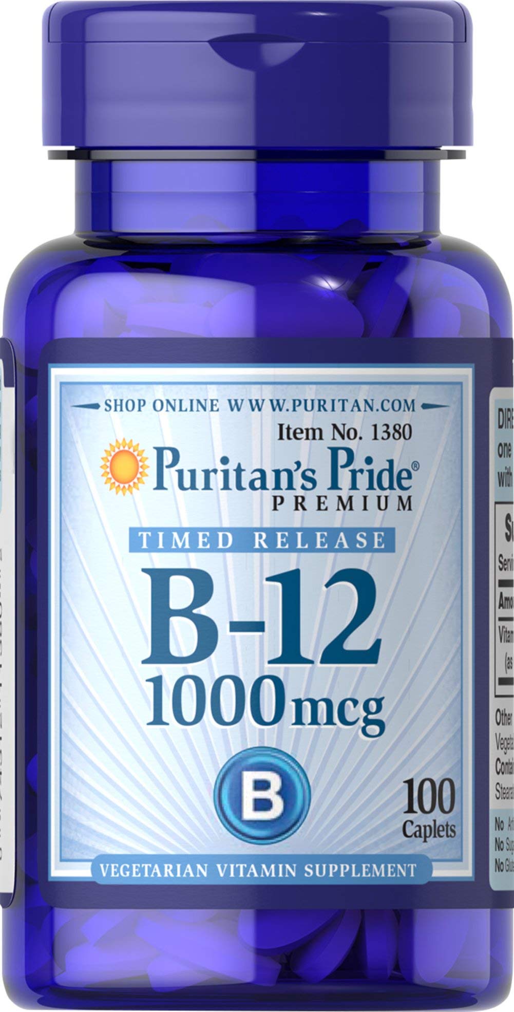 Puritan's Pride B12 de liberación programada, apoyo al metabolismo y energía sostenida.