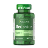 Puritan's Pride Berberina 500 mg: botella visible para apoyar la salud cardíaca.