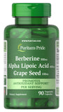 Puritan's Pride Berberina, Alfa-Lipoico y Semilla de Uva: botella para apoyo diario.