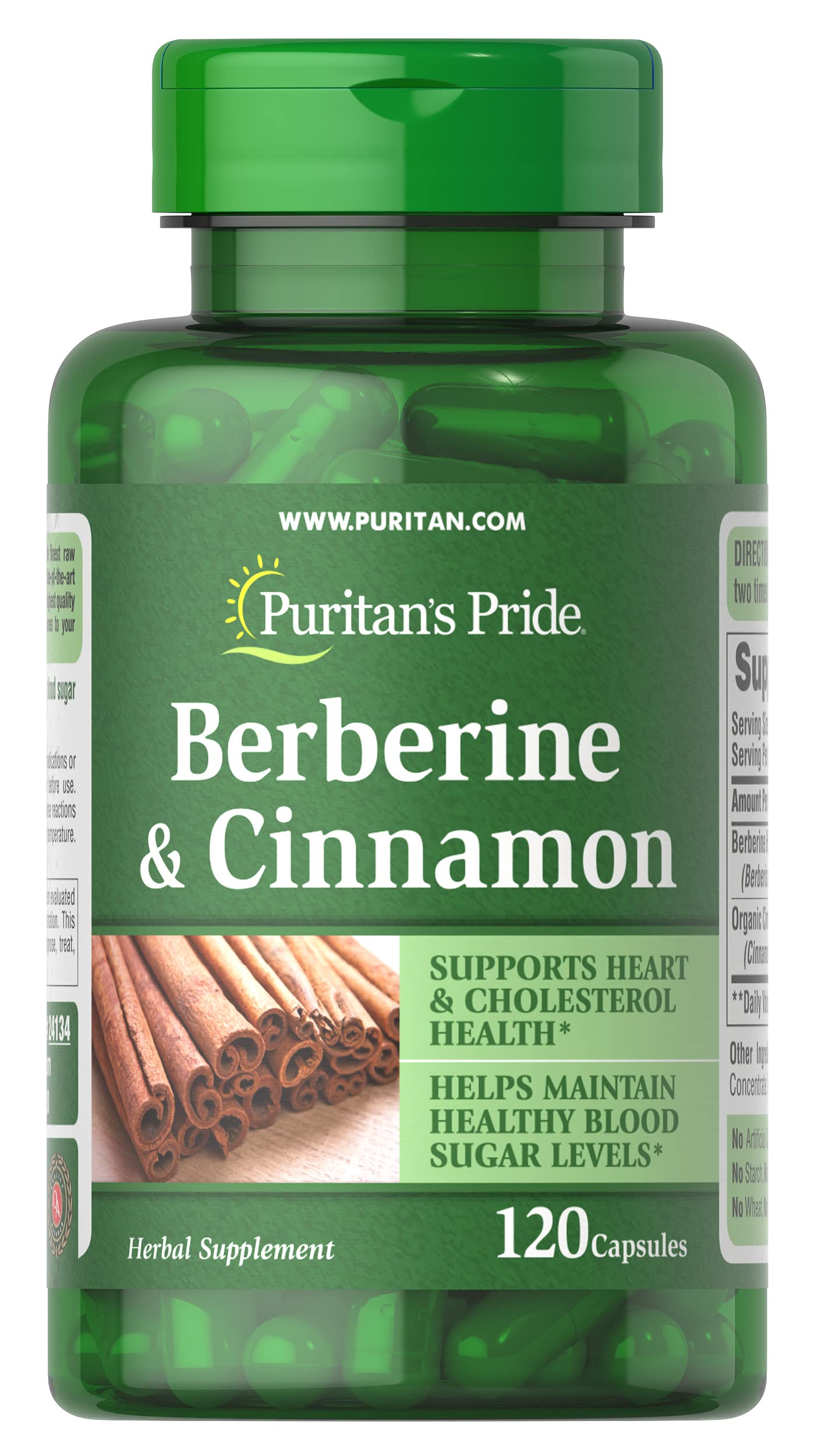 Puritan's Pride Berberina Canela: cápsulas para uso diario, apoyo general.