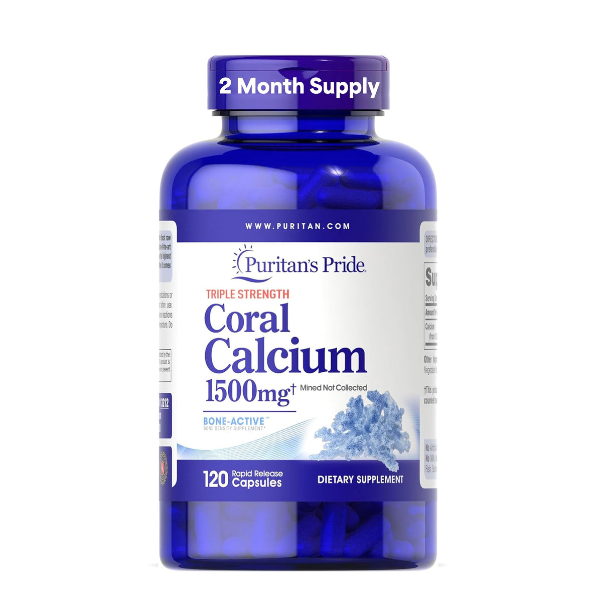 Puritan's Pride calcio de coral 1500 mg, cápsulas, apoyo a huesos fuertes.