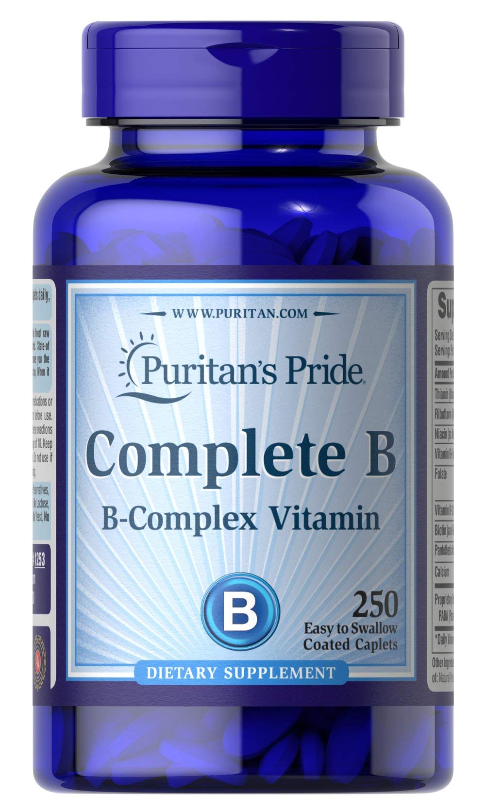 Puritan's Pride Complejo B caplets para metabolismo de la energía y bienestar cardíaco