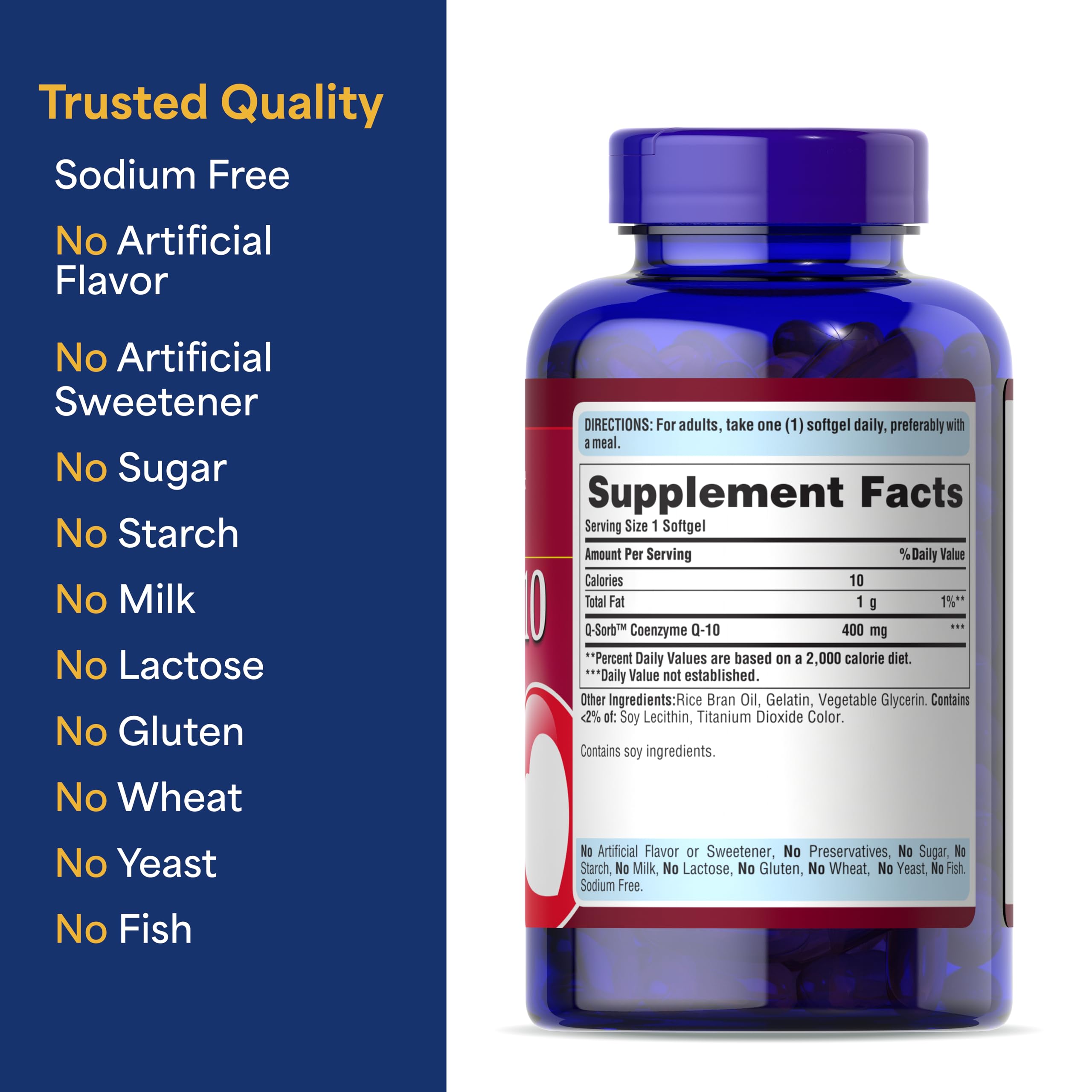 Puritan's Pride CoQ10 400 mg, estilo de vida saludable, complemento para la energía diaria.
