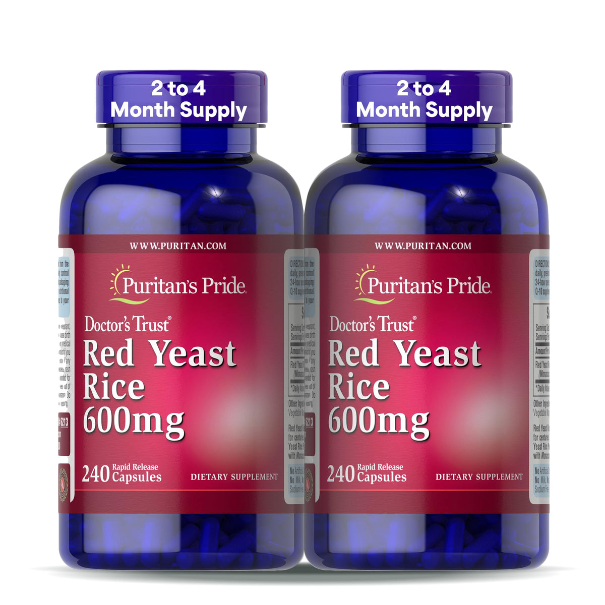 Puritan's Pride Doctors Trust Arroz de levadura roja 600 mg, botella para uso diario.