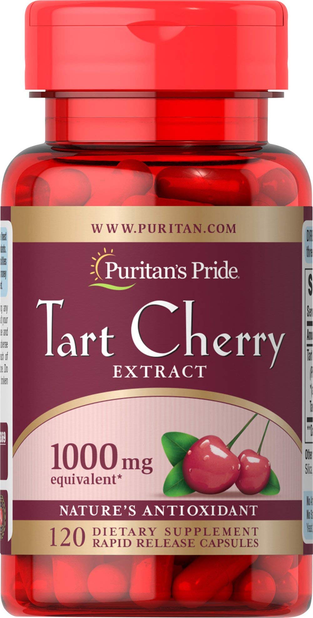 Puritan's Pride Tart Cherry Extract 1000 mg, botella; apoyo diario para el bienestar.