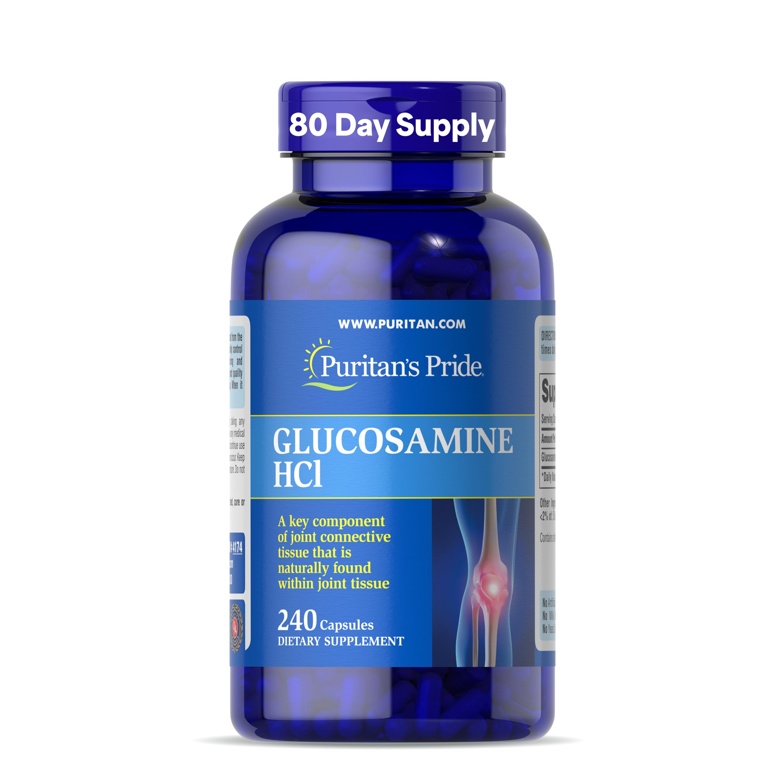 Puritan's Pride Joint Formula glucosamina HCI en envase de cápsulas para movilidad diaria.