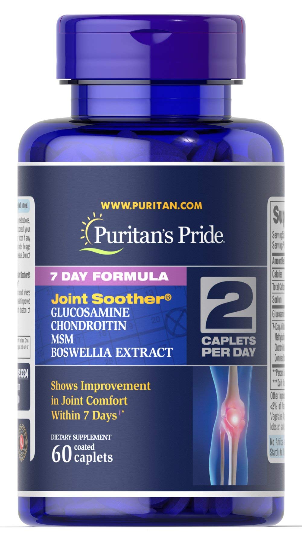Puritan's Pride fórmula siete días para articulaciones en comprimidos para apoyar la movilidad diaria.