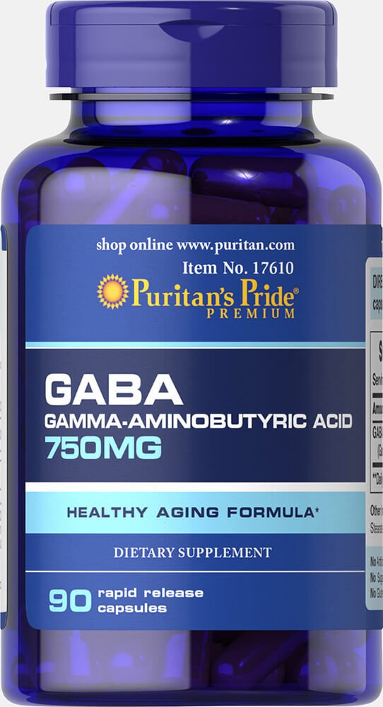 Puritans Pride GABA: botella de cápsulas de 750 mg para uso diario