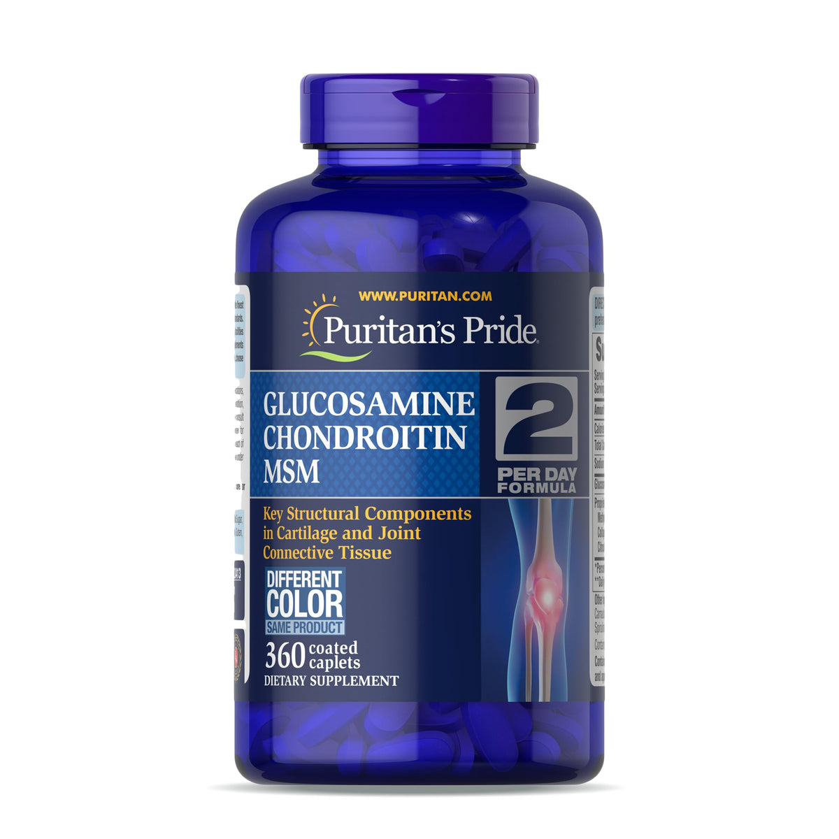 Puritan's Pride glucosamina-condroitina-msm en botella, apoyo diario a las articulaciones.
