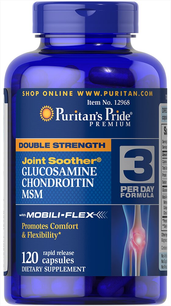 Puritan's Pride Glucosamina, Condroitina y MSM, botella: posible apoyo a articulaciones y movilidad diaria