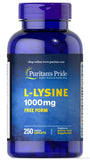 Puritan's Pride L-Lisina 1000 mg, comprimidos en botella frontal, apoyo a la salud diaria.