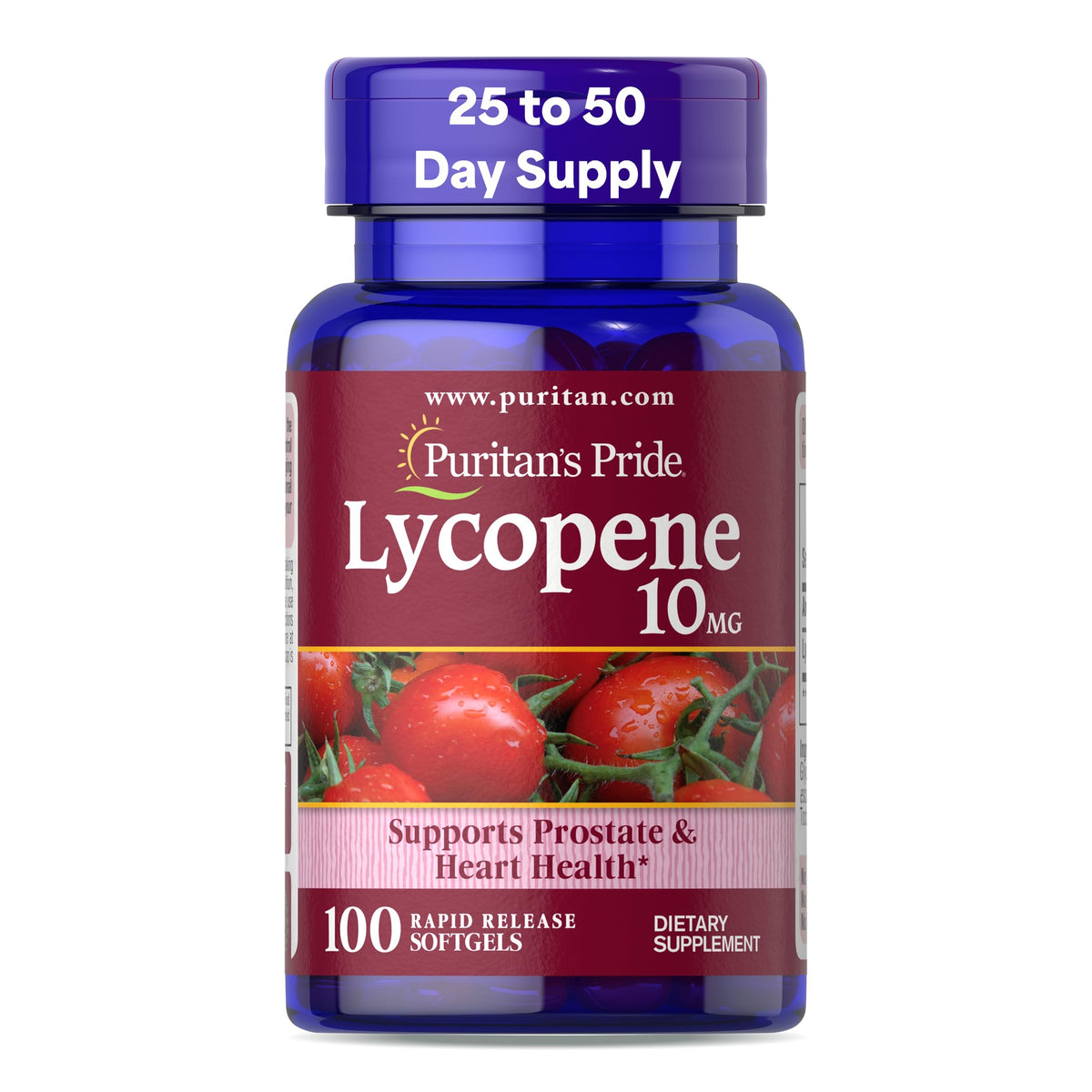 Puritan's Pride Licopeno 10 mg, botella, protección antioxidante para las células.
