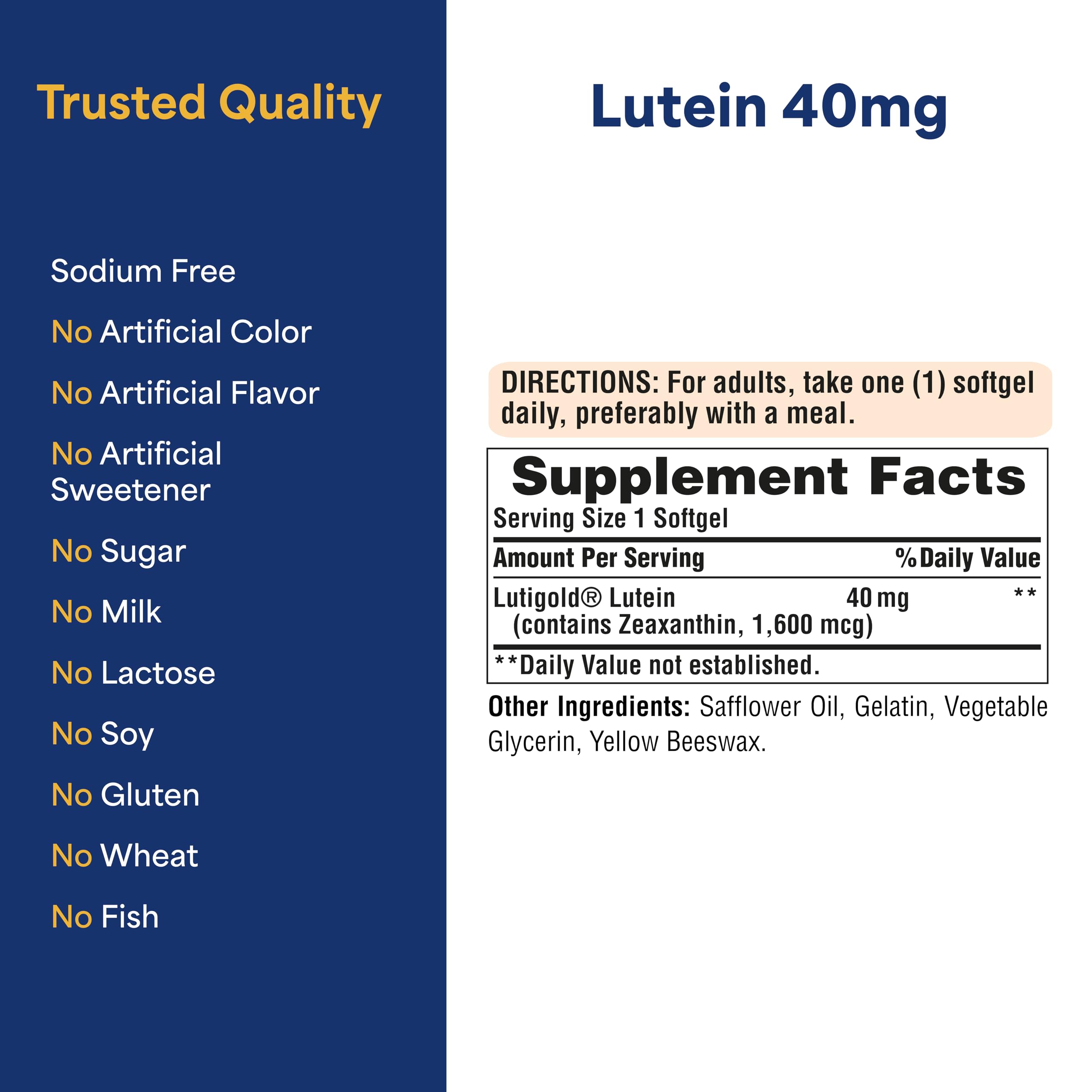 Puritan's Pride Lutigold Luteína: ingredientes carotenoides para soporte antioxidante.