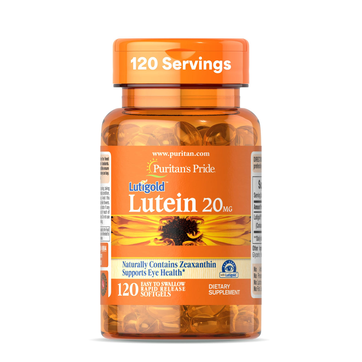 Puritan's Pride Lutigold Lutein en botella para uso diario de la vista.