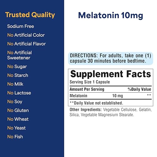 Puritan's Pride Melatonina 10 mg, cápsulas, descanso más rápido
