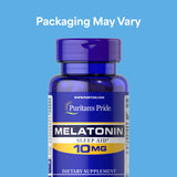 Etiqueta de Puritan's Pride Melatonina 10 mg con indicaciones de uso