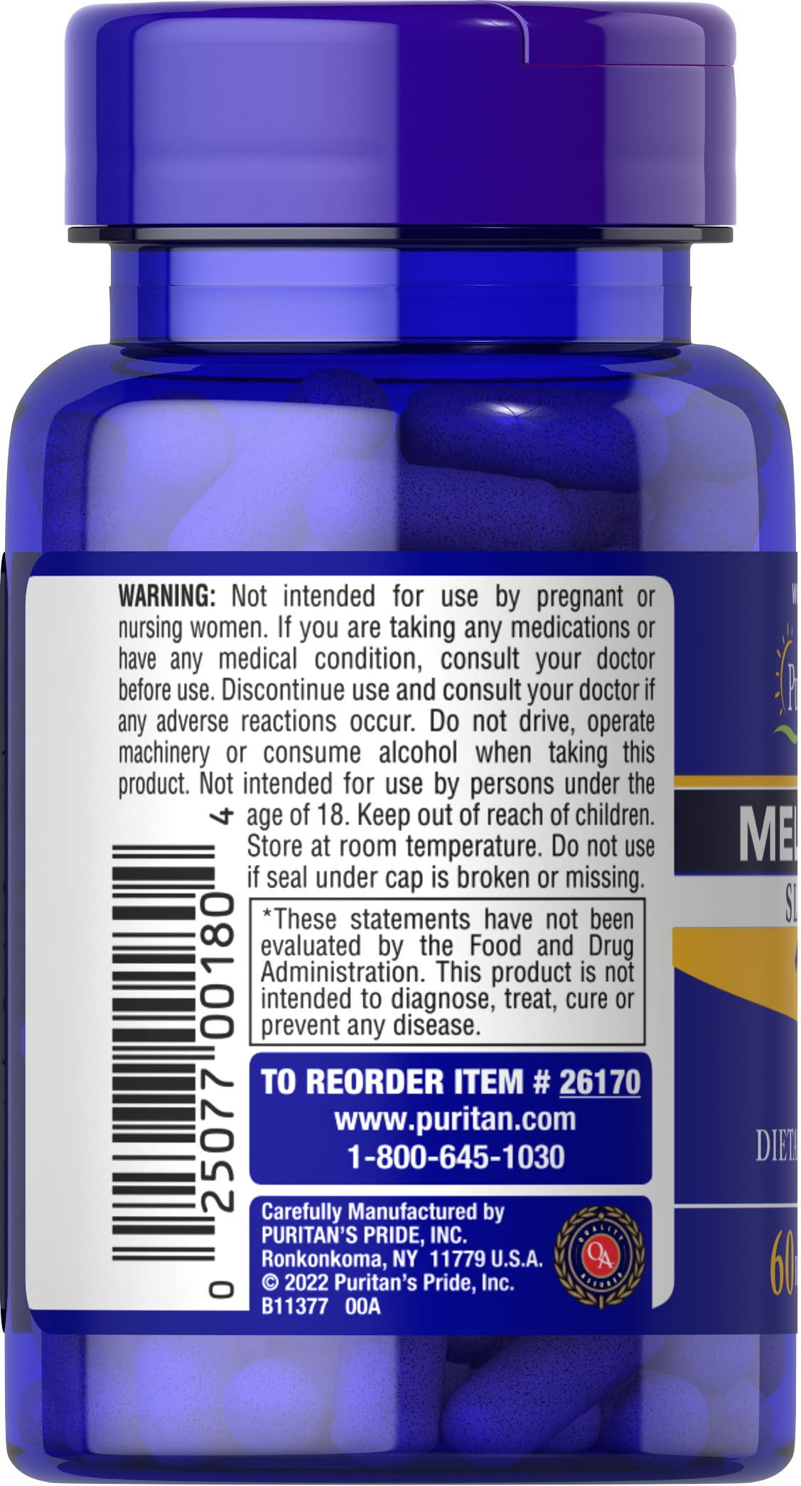 Melatonina Puritan's Pride 12 mg, dosis alta para descansar mejor.