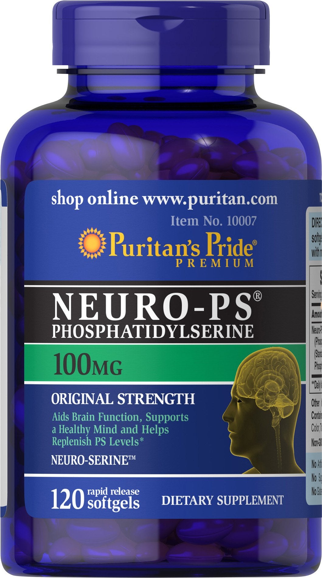 Puritan's Pride Neuro-PS 100 mg cápsulas suaves en botella para apoyo cerebral