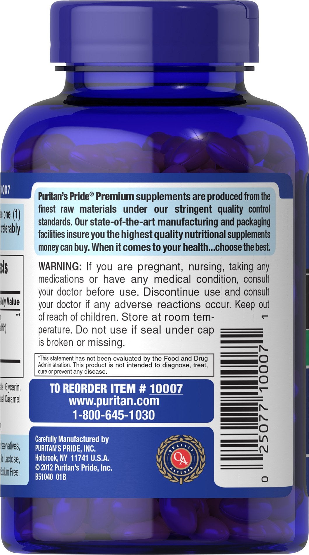 Puritan's Pride Neuro-PS empaque exterior, indica 120 cápsulas para uso continuo