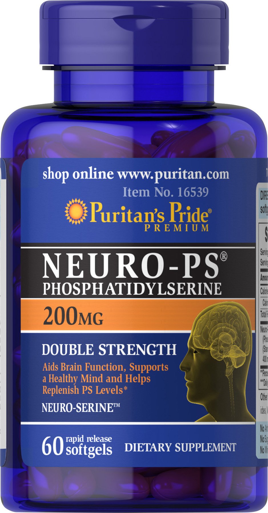 Puritan's Pride Neuro-PS botella de cápsulas que apoya el funcionamiento cerebral diario