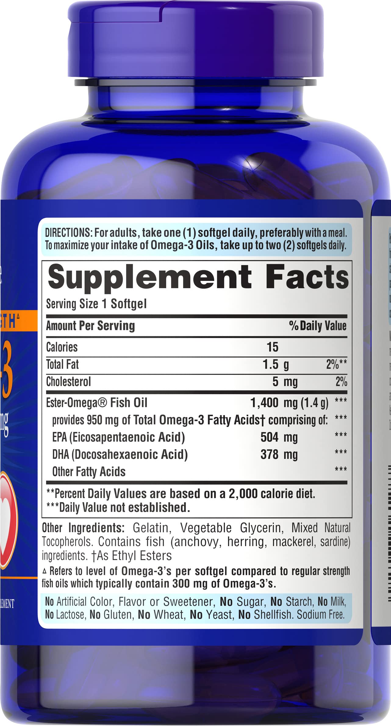 Puritan's Pride Omega-3 1360 mg, 120 cápsulas, formato práctico para uso diario.