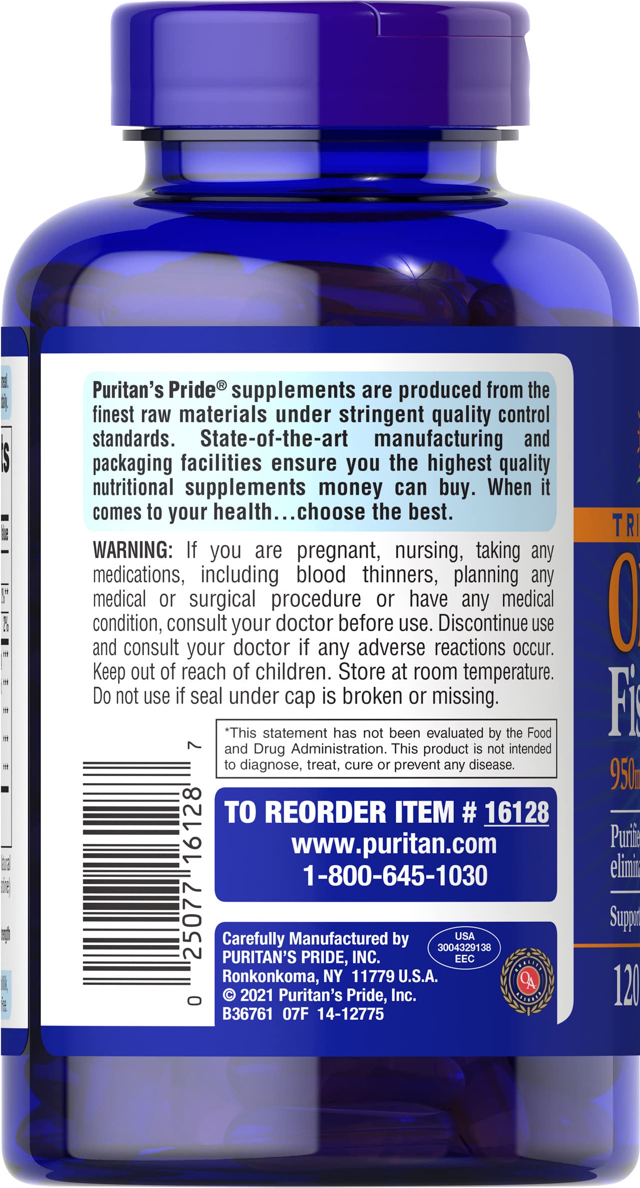 Etiqueta sin gluten destacada; Puritan's Pride Omega-3 para una dieta sin gluten.