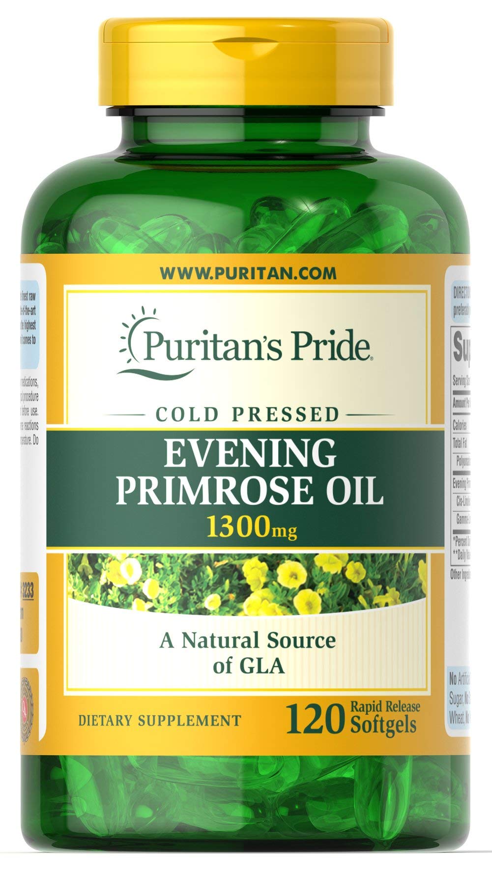Puritan's Pride aceite de onagra 1300 mg en cápsulas blandas, ideal para apoyo al bienestar general