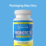Puritan's Pride Probiotic 10: botella blanca para higiene diaria y bienestar intestinal.