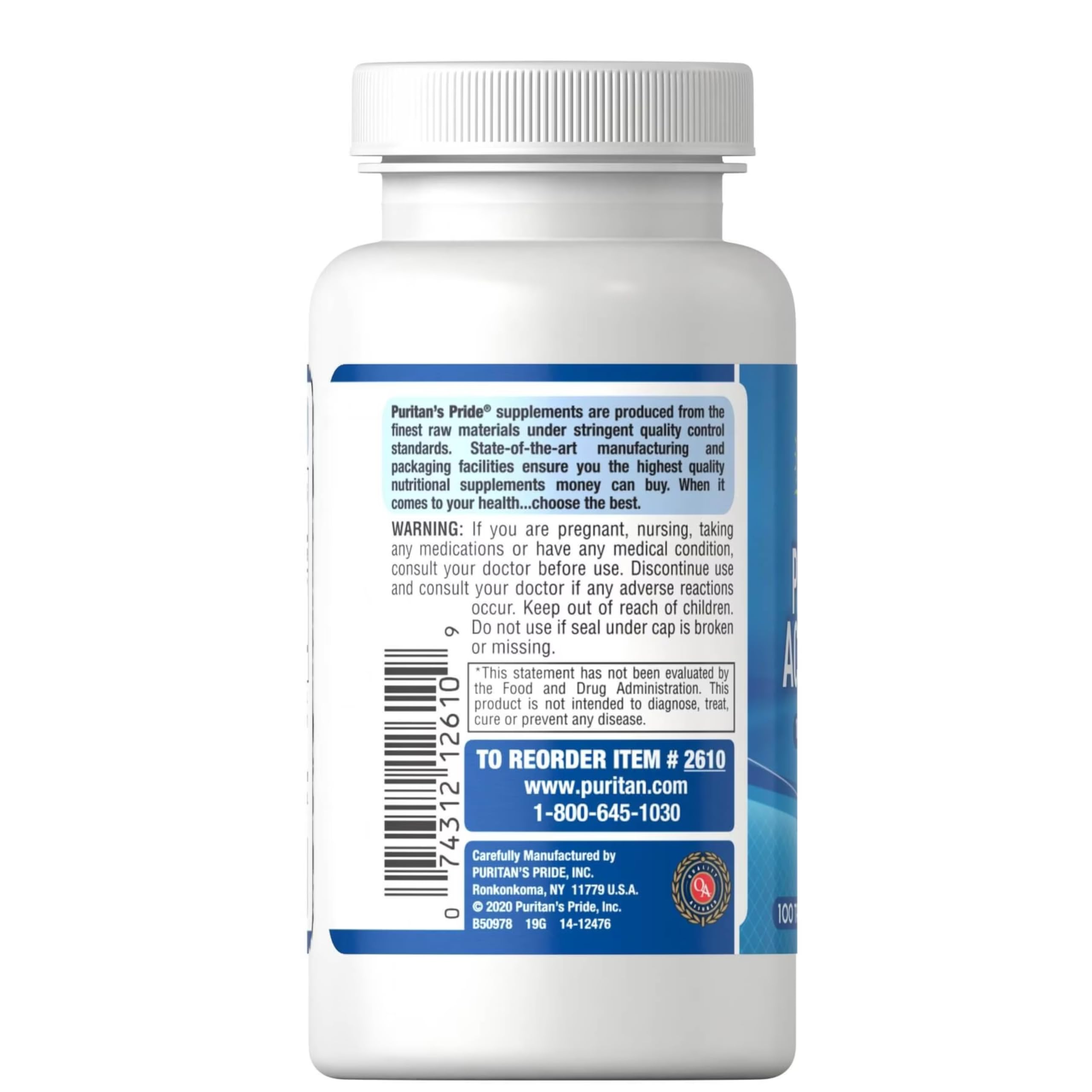 Puritan's Pride Probiotic Acidophilus, dosis diaria, soporte digestivo y del sistema inmunitario.
