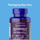 Puritan's Pride Resveratrol 250 mg, etiqueta frontal: enfoque en el balance general.