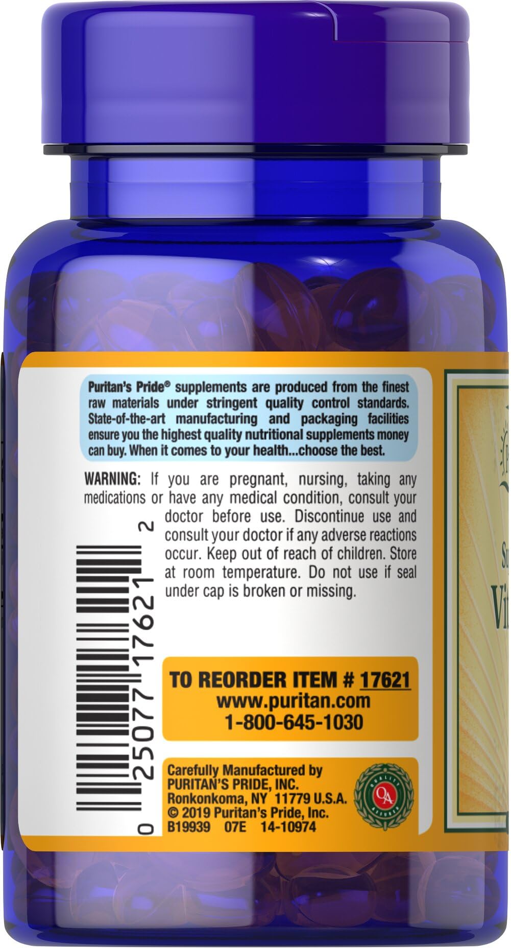 Dosis diaria de vitamina D3 Puritan's Pride Sunvite 2000IU para apoyo general.