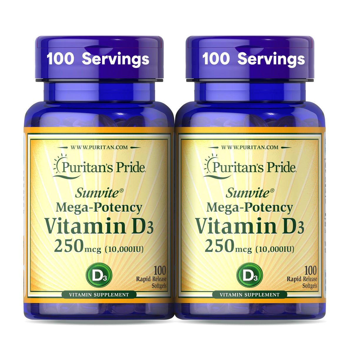 Puritan's Pride Sunvite D3: botella de cápsulas suaves para salud ósea diaria