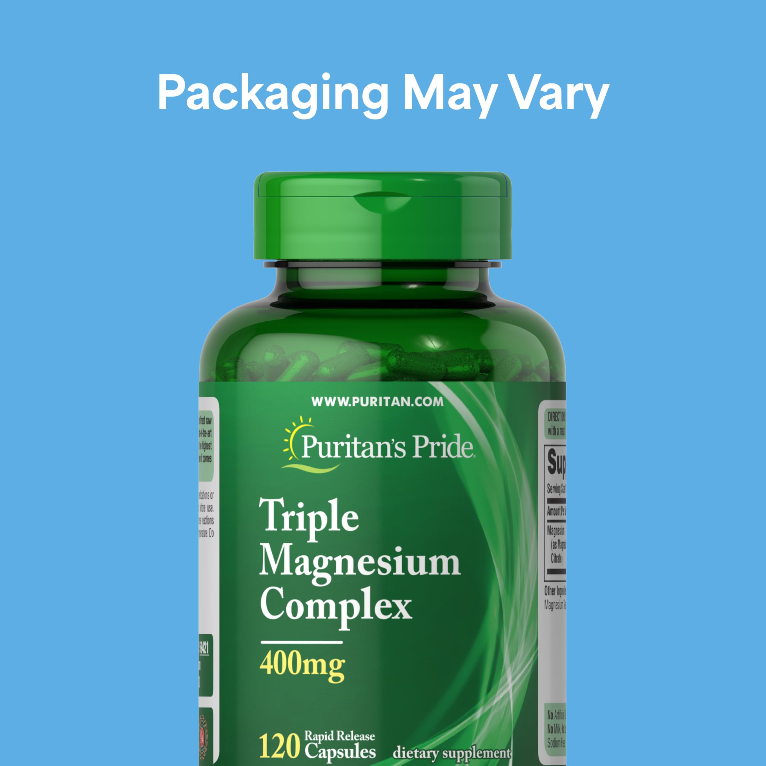 Puritan's Pride Triple Magnesium Liberacion rápida cápsulas: entrega rápida para comodidad diaria.
