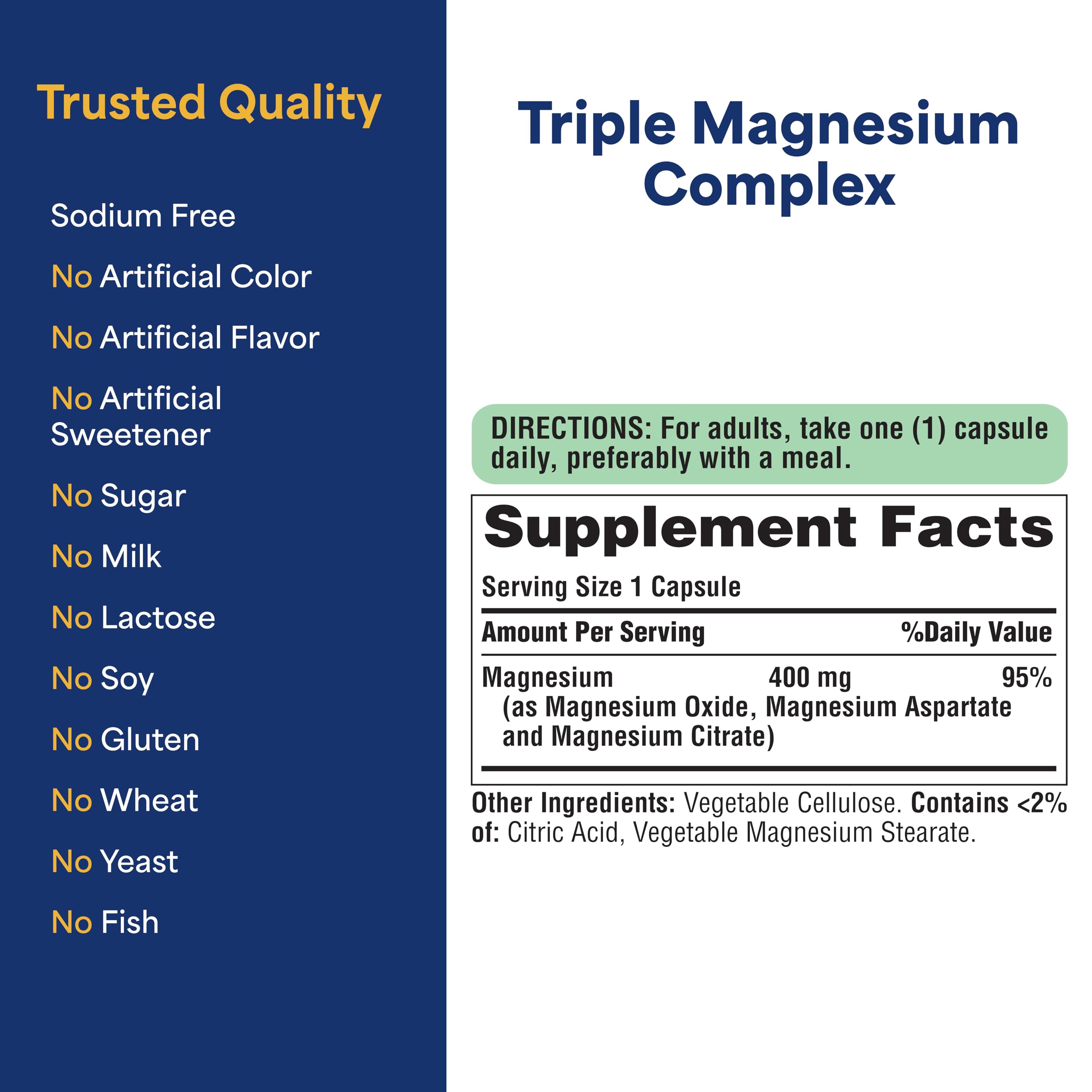 Puritan's Pride Triple Magnesium presentación caja: empaque práctico para almacenamiento.