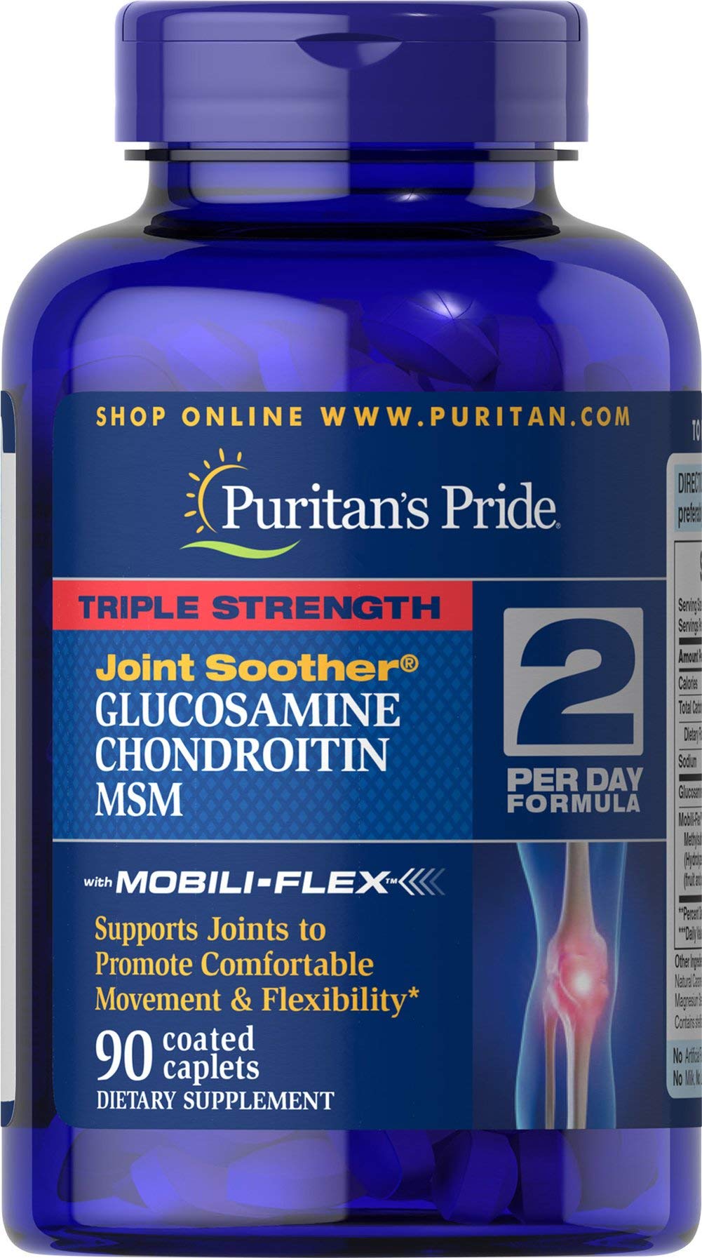 Puritan's Pride Glucosamina, Condroitina y MSM en botella: apoyo para articulaciones y movilidad.