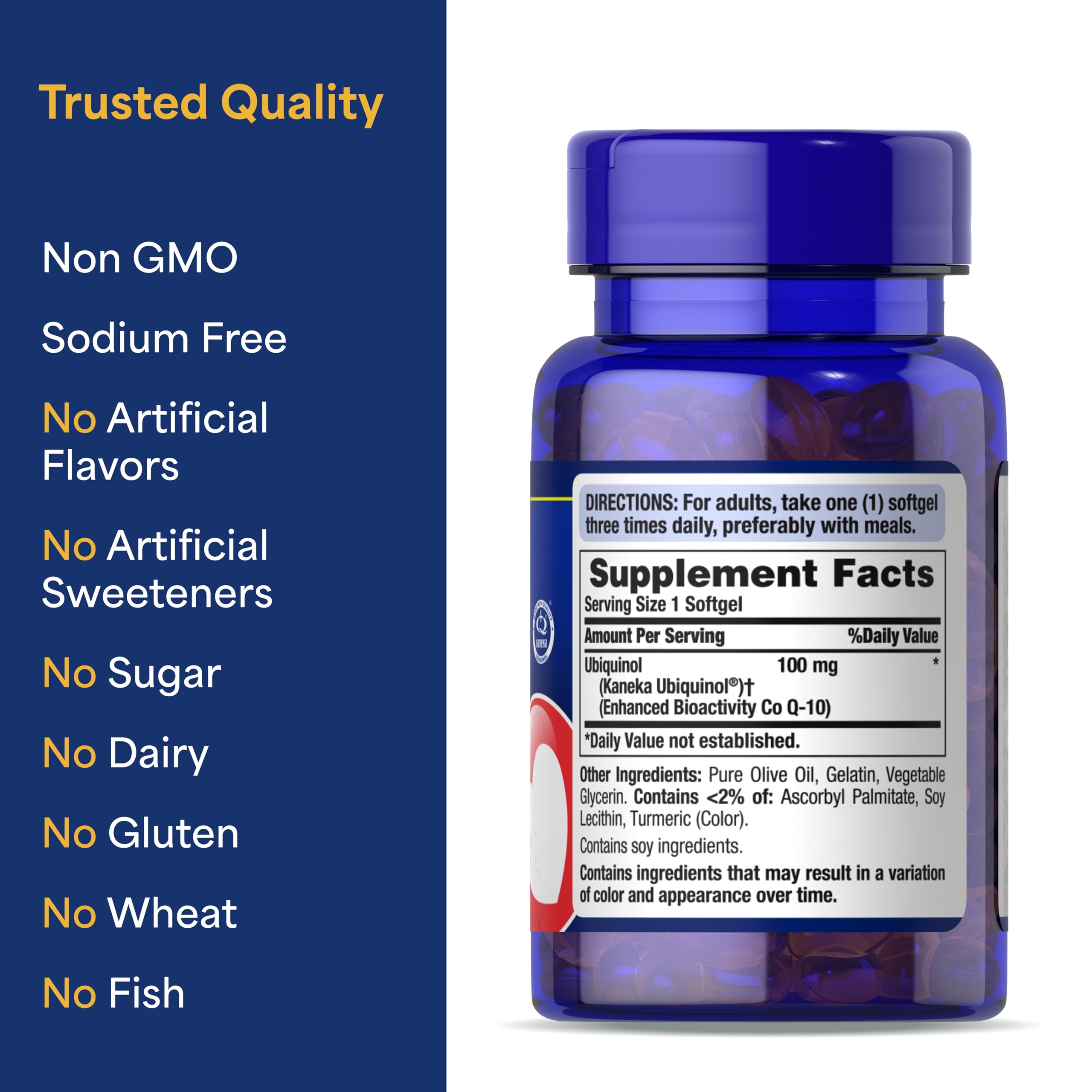 Puritan's Pride Ubiquinol caja del producto en estante.