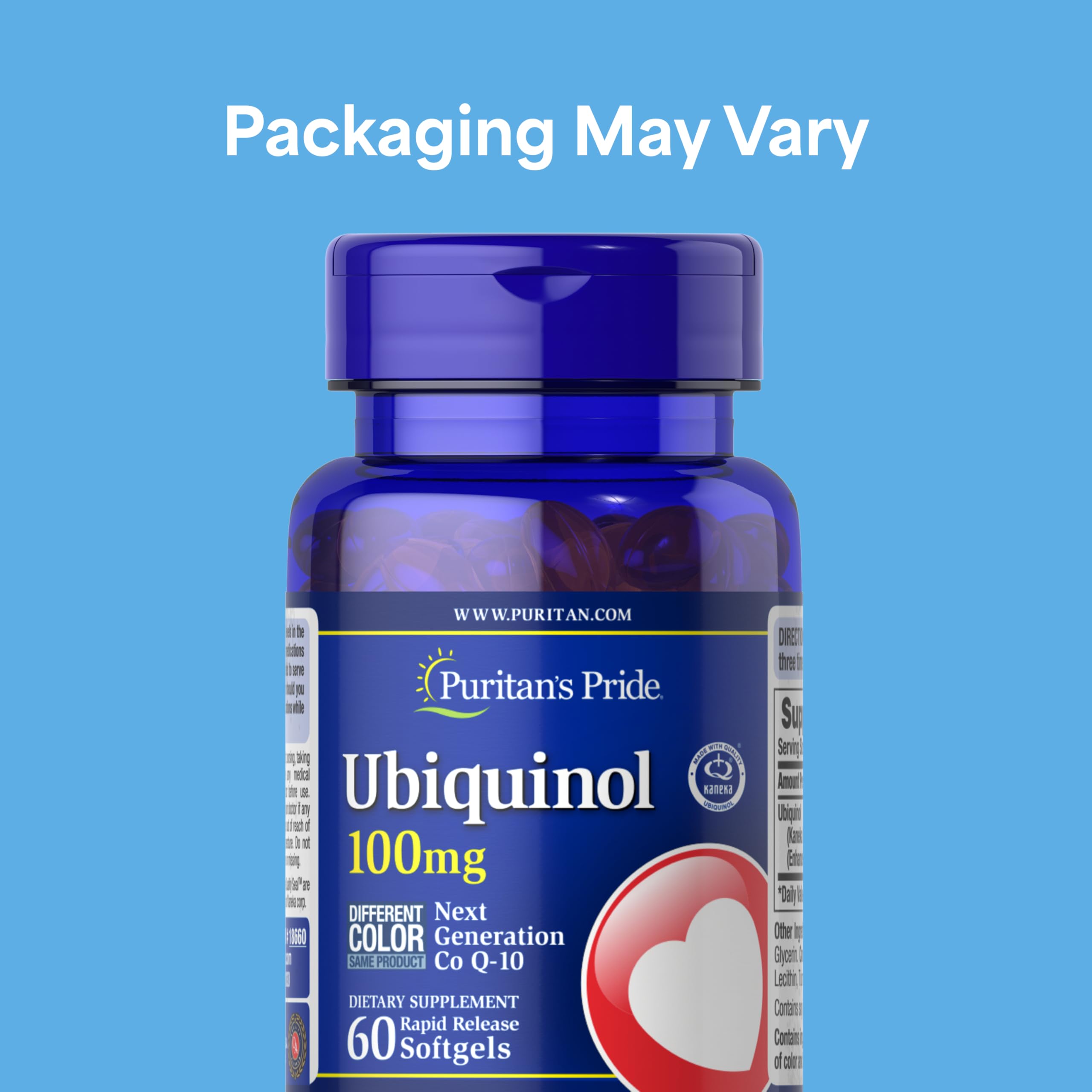 Puritan's Pride Ubiquinol cápsulas liberación rápida, para energía sostenida.
