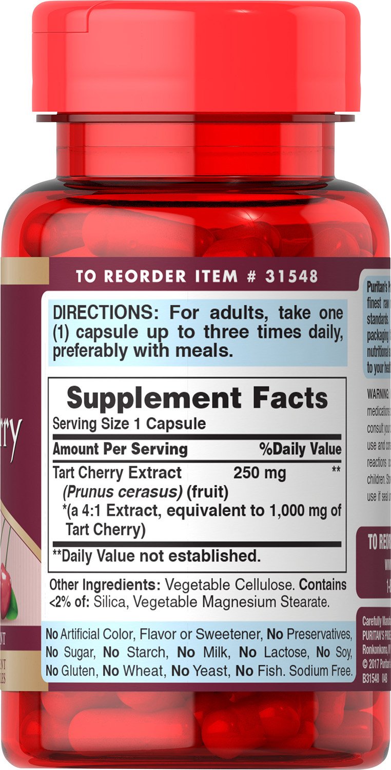 Puritan's Pride Extracto de Cereza Ácida 1000 mg, uso diario para bienestar.