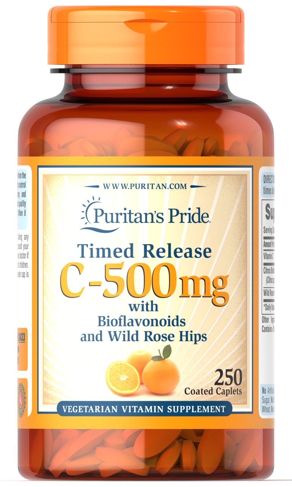 Puritan's Pride Vitamina C 500 mg con rosa mosqueta caplets para apoyo diario de la salud