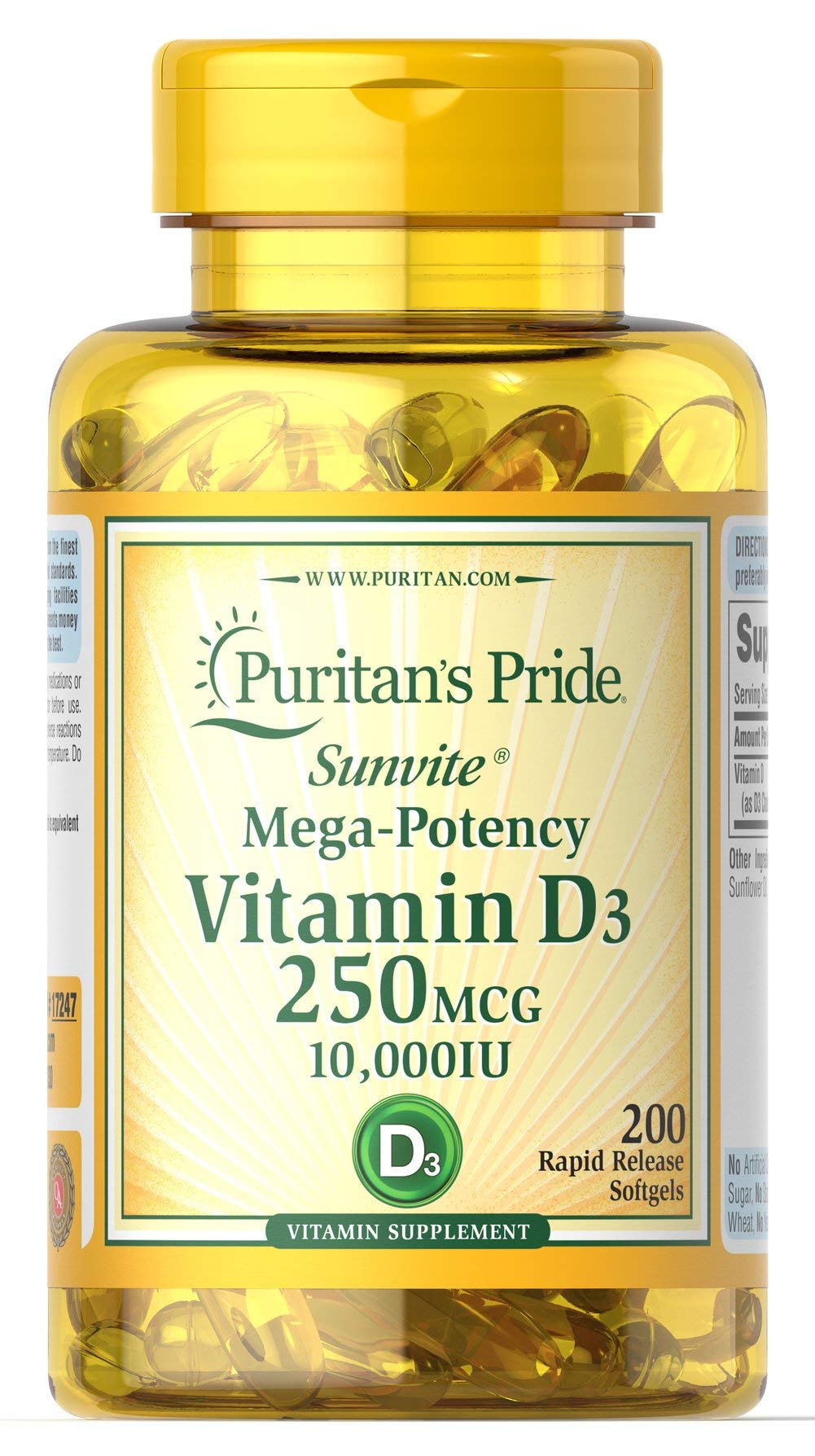 Puritan's Pride Vitamina D3 250 mcg capsulas suaves apoyan la salud inmunologica