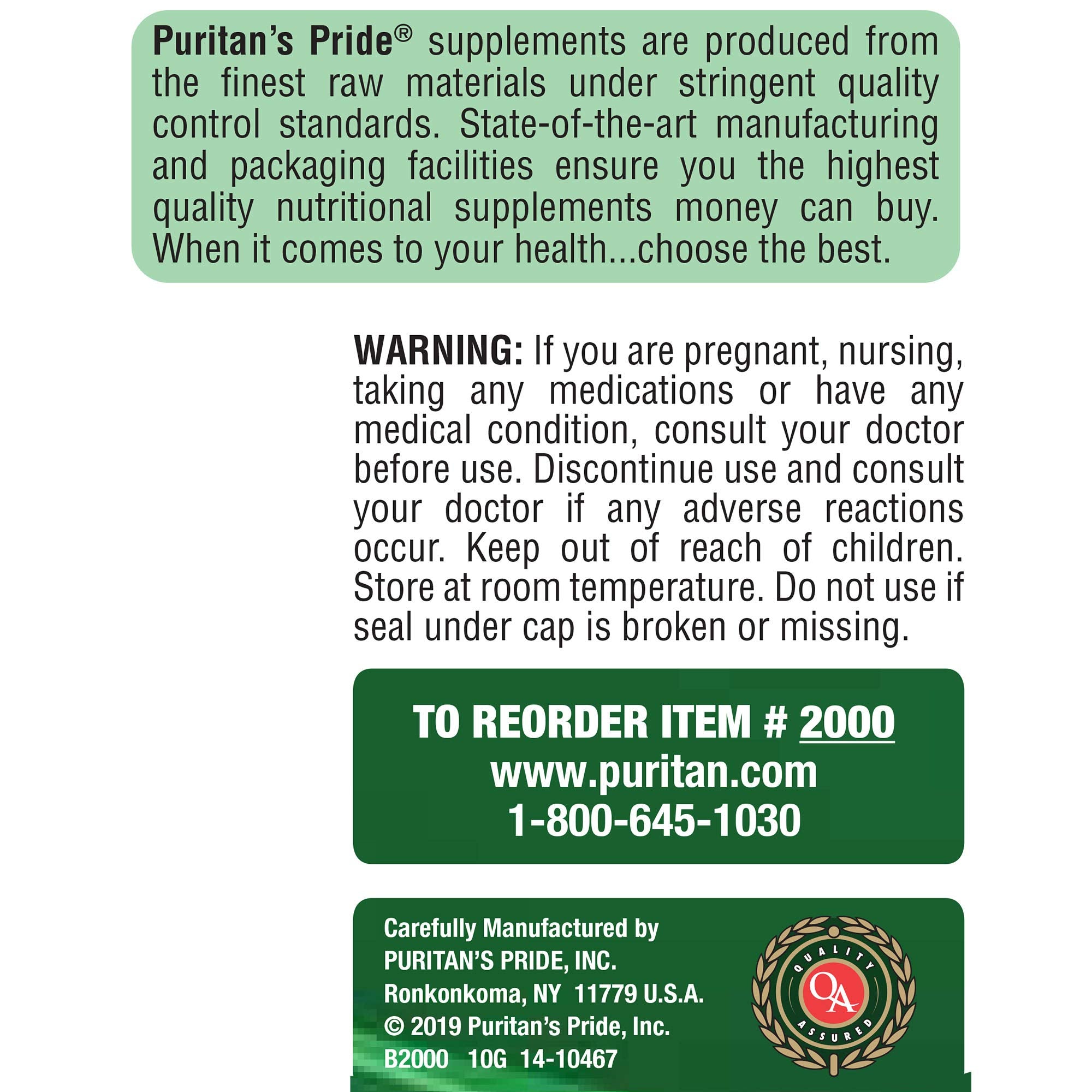 Puritan's Pride Zinc 25 mg, botella lateral, dosis diaria sugerida de 25 mg.