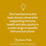 Puritan's Pride Zinc 25 mg, envase resistente, presentación conveniente.