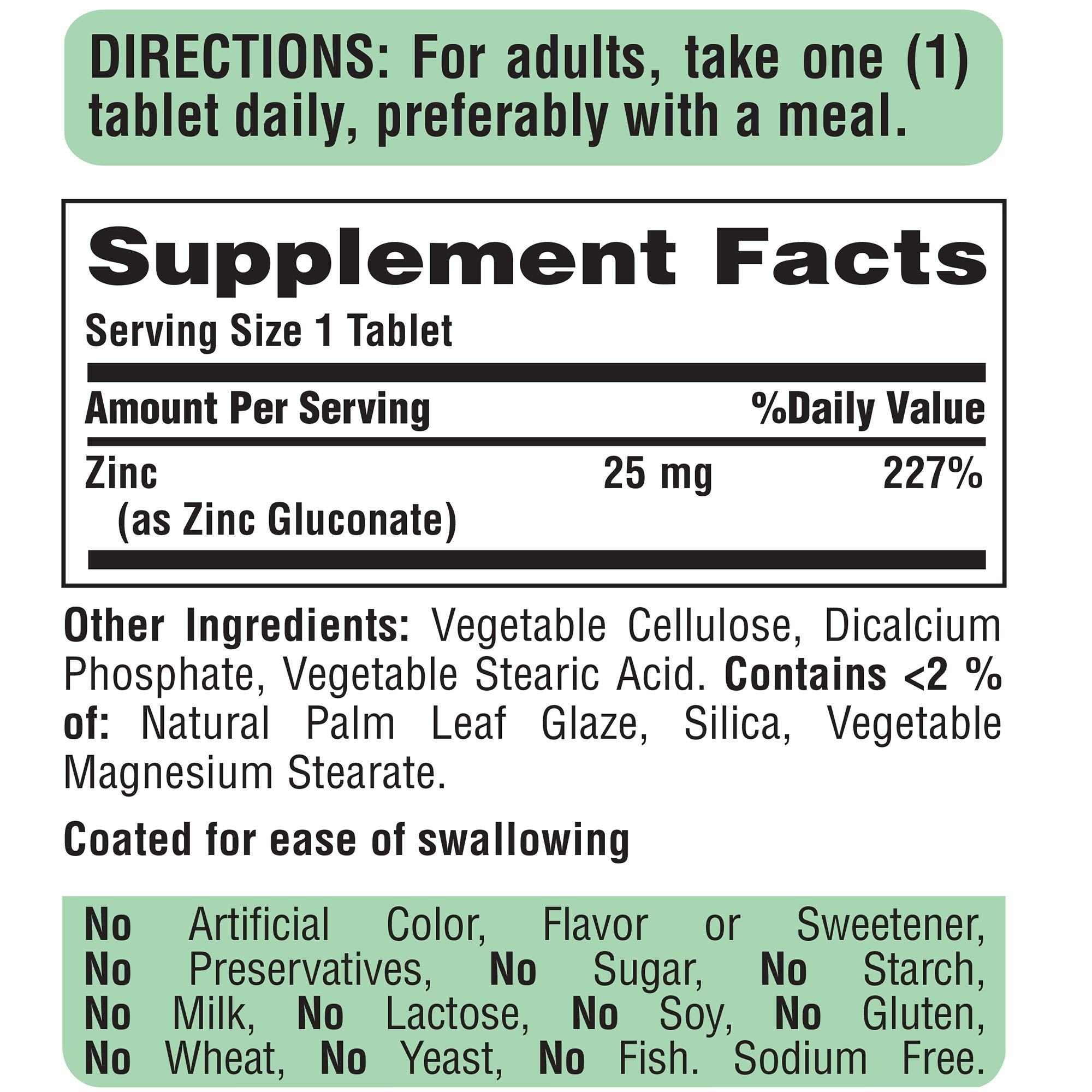 Puritan's Pride Zinc 25 mg, etiqueta visible, ingredientes vegetarianos.