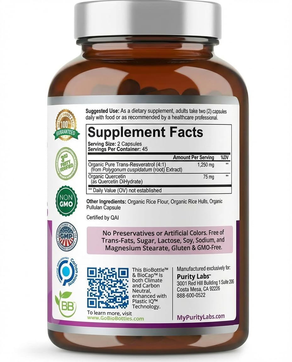 Purity Labs Combinación Trans-Resveratrol y Quercetina, fórmula avanzada