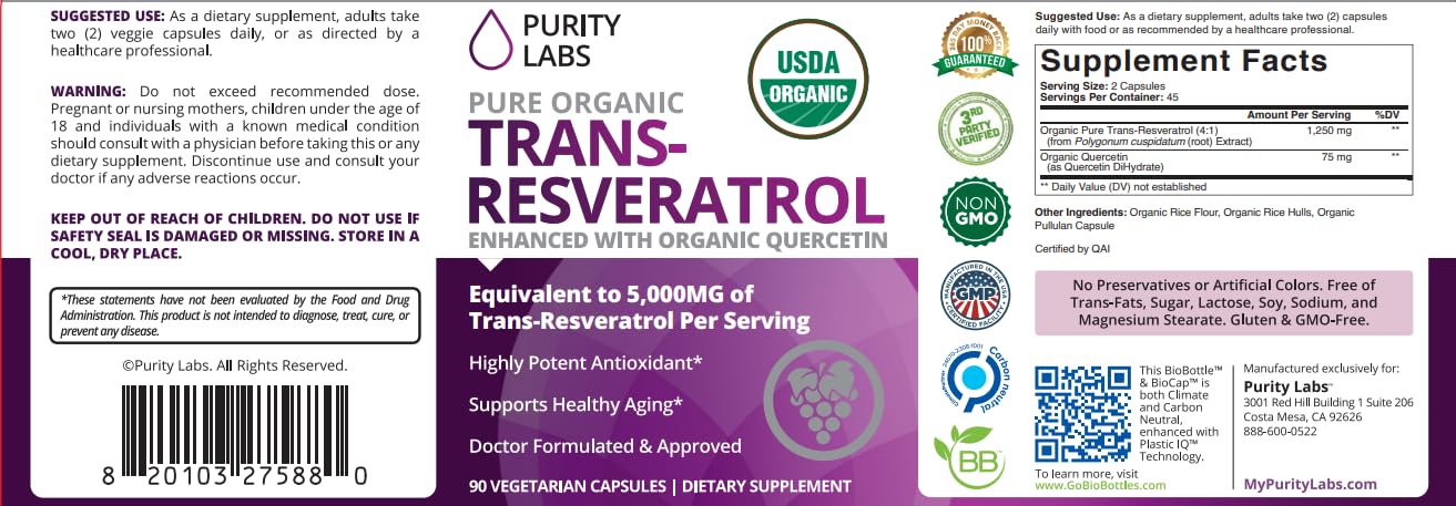 Purity Labs Fabricado en Estados Unidos, control de calidad