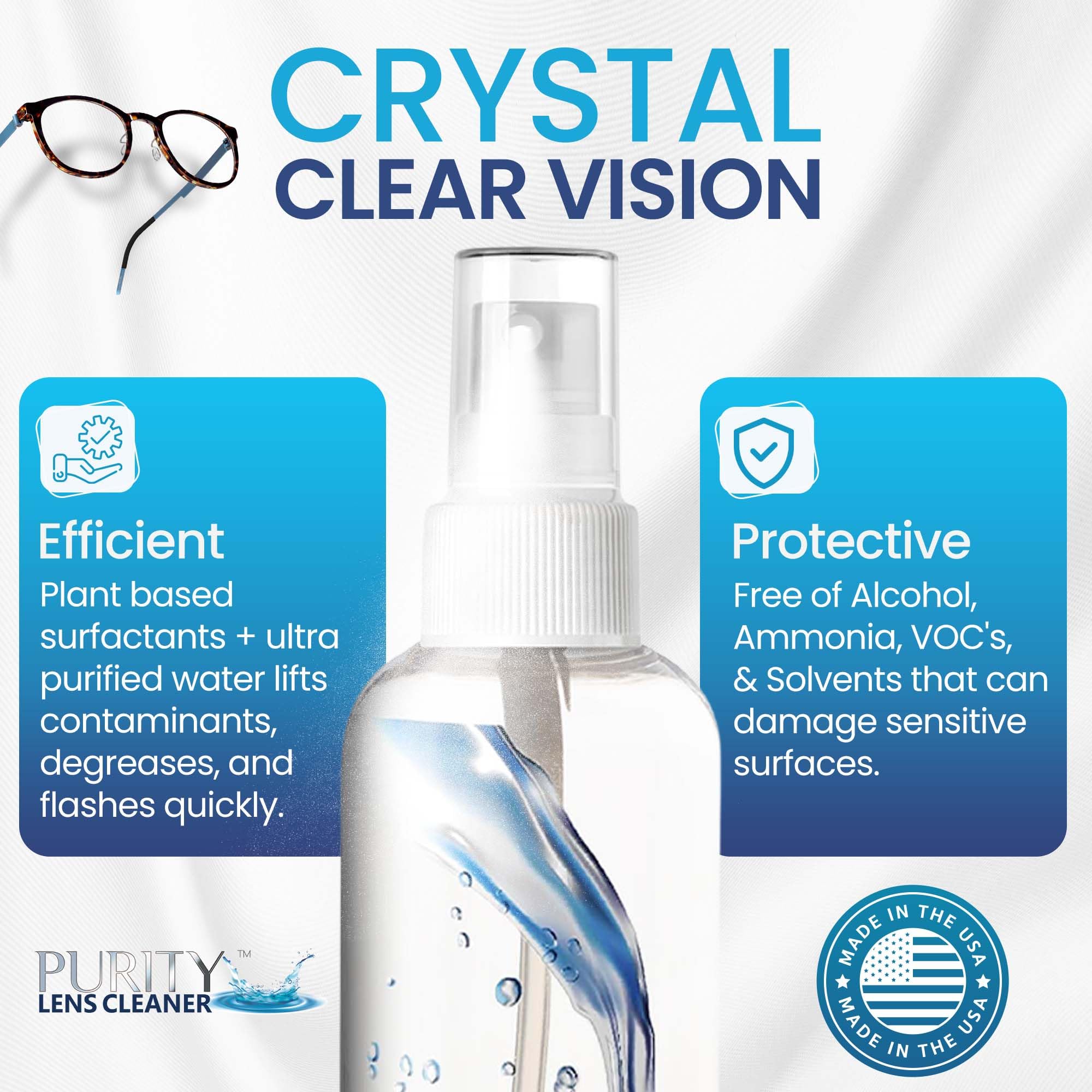 Purity Lens Cleaner limpieza sin rastro ni residuos visible