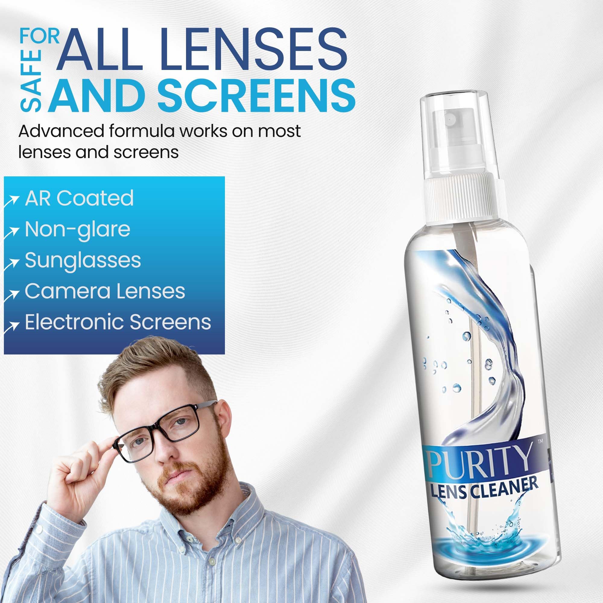 Purity uso diario en lentes sin rayas ni residuos.