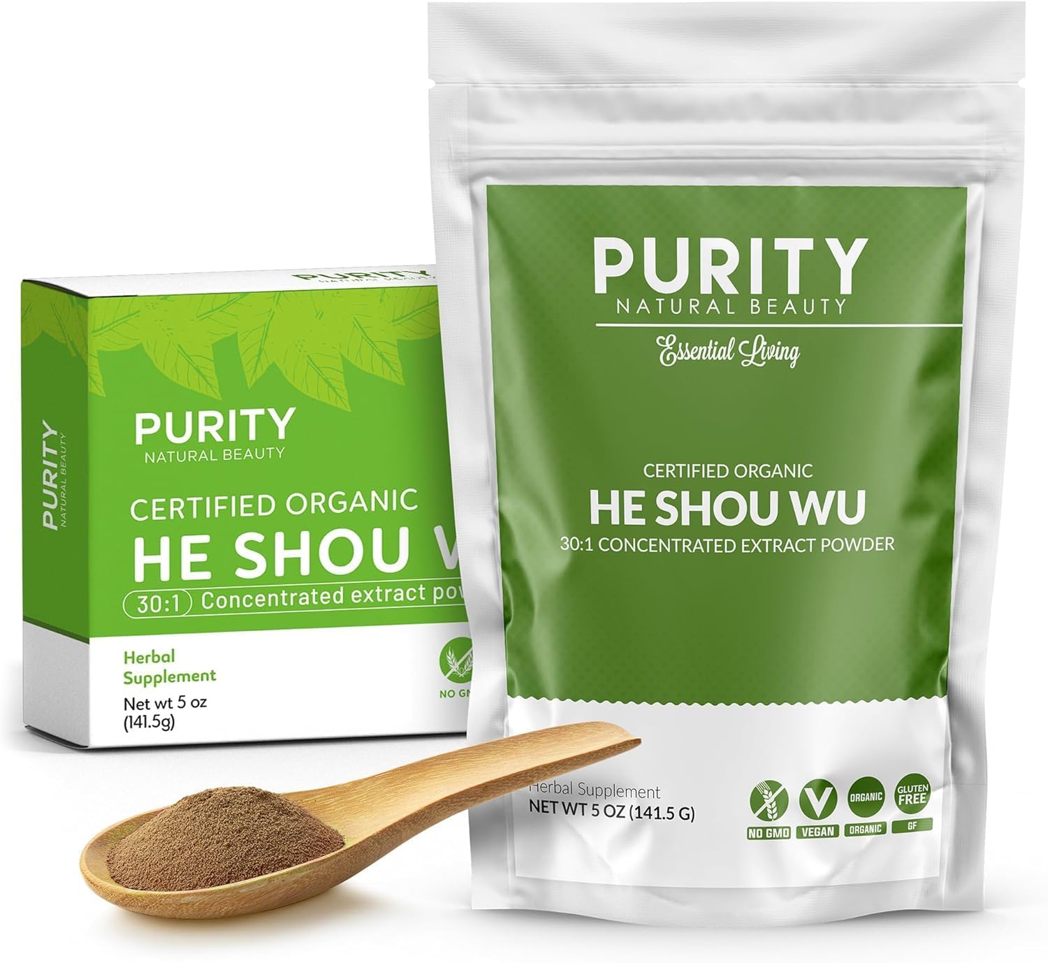 Purity Natural Beauty He Shou Wu polvo orgánico para cabello saludable